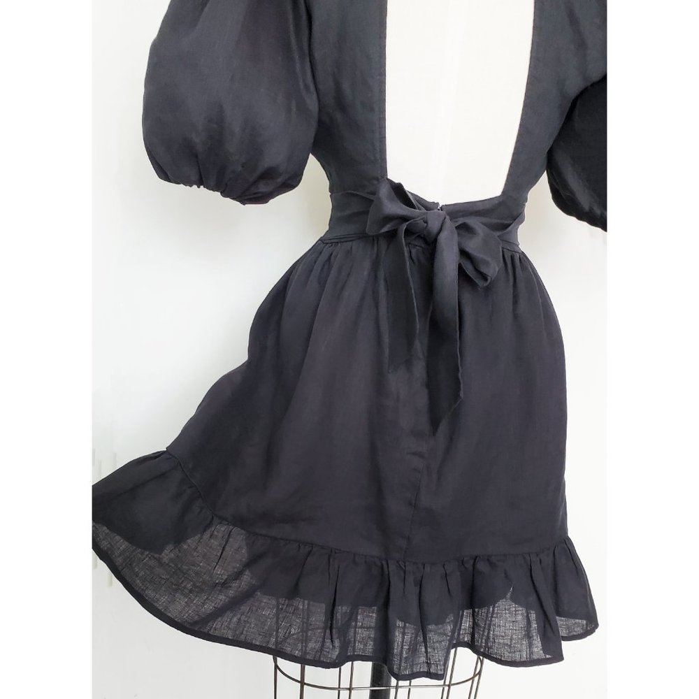 Faithfull The Brand Womens Black Linen Tie Back Dress Balloon Sleeves 6 - Picture 9 of 11